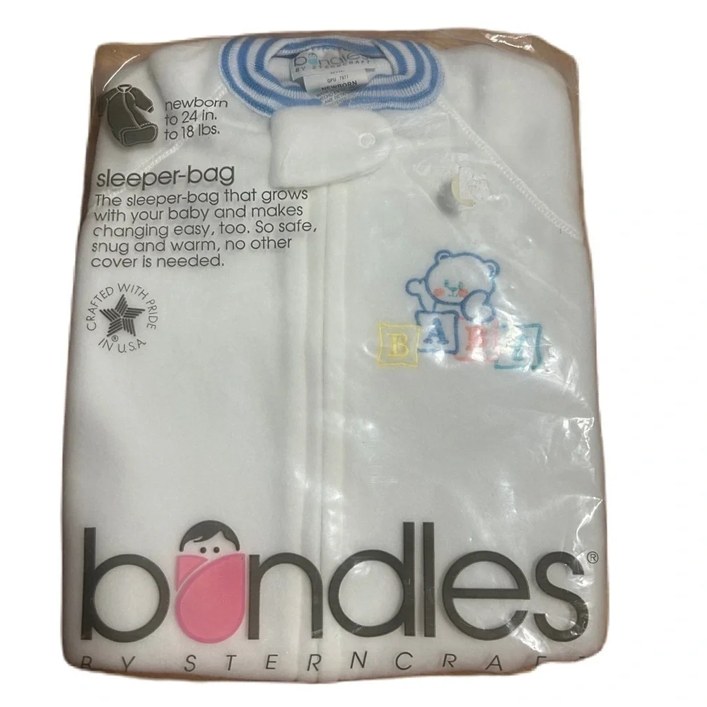 Vintage Bundles By Sterncraft Sleeper Bag NEW Sack Made in USA Baby White Blue